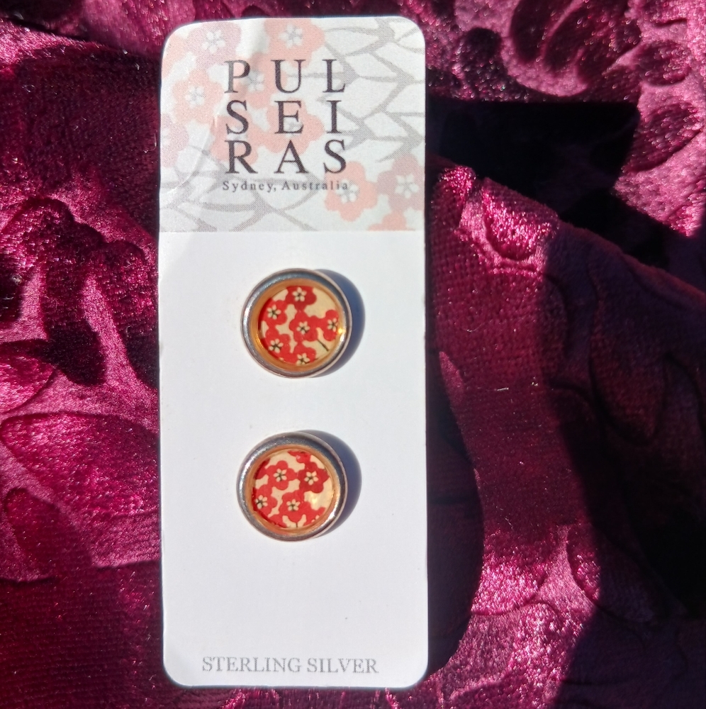 NEW Flower Button Earrings Red Yellow Sustainable Pulseiras Australia